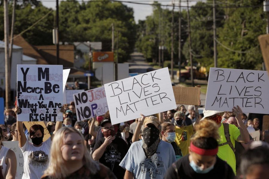 Black Lives Matter demonstrators visit the town of Anna, Illinois, Thursday, June 4, 2020.
