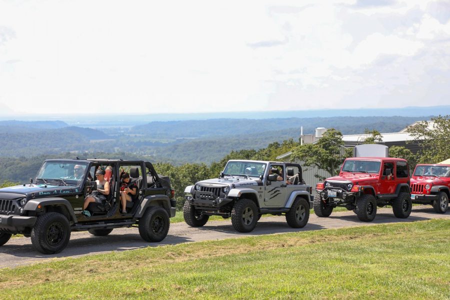 Jeeps line up for their picture and blessing Aug. 15, 2020 at Bald Knob Cross in Alto Pass Il.