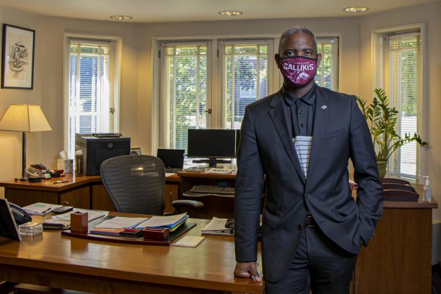 SIU chancellor, Austin Lane, poses for a portrait in his office on Monday, Aug. 17, 2020 in Anthony Hall at SIU. 