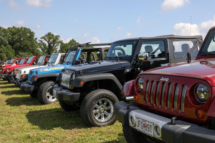 Jeeps from various locations gather together to line up at the Blessing of the Jeeps event in Alto Pass, Ill.