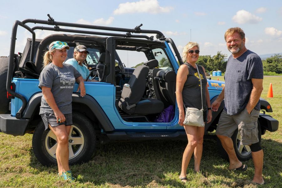 Mandi Ratliff, Shannon Hicks, J.J. Naas, and Charlie Parton pose after parking their 2010 Jeep Islander at the first ever Blessing of the Jeeps at Bald Knob Cross of Peace. Aug. 15, 2020