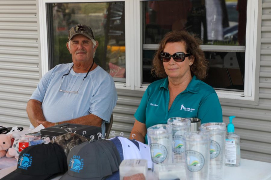 On Saturday Aug. 15, Paul Cochran and Frances Cochran volunteer to sell merchandise at the Blessing of the Jeeps event at Bald Knob Cross of Peace.