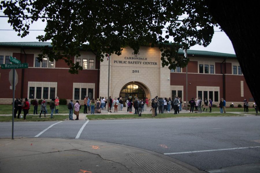 Protesters assemble outside of the Carbondale Police Department on September 25, 2020.