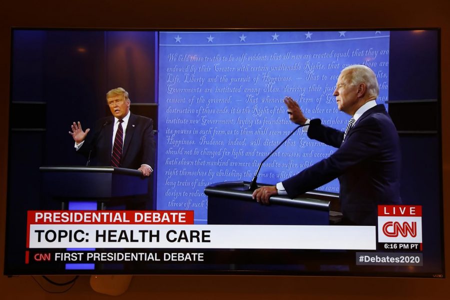 President Donald Trump and Democratic presidential nominee Joe Biden participate in the first presidential debate at the Health Education Campus of Case Western Reserve University, on Tuesday, Sept. 29, 2020, in Cleveland.