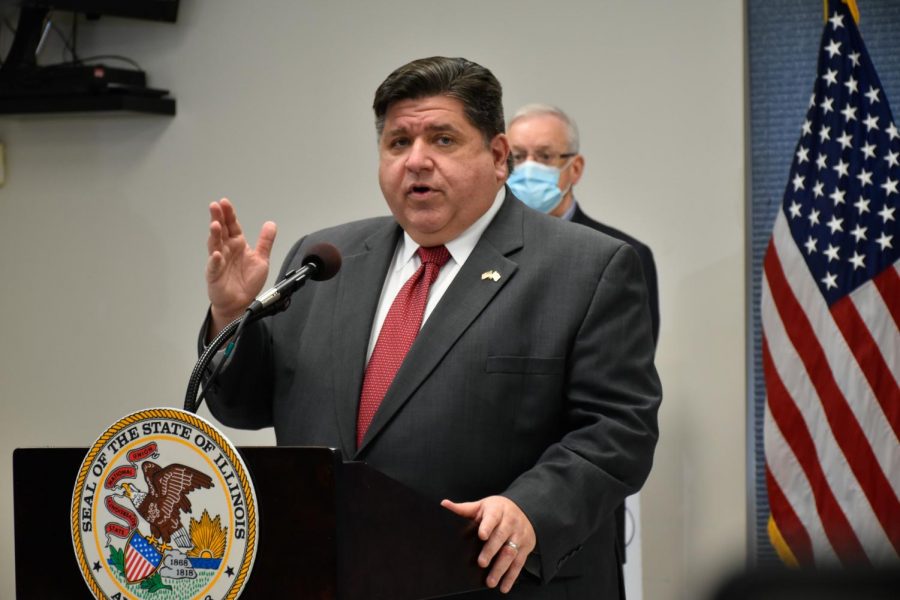 Gov. JB Pritzker gives a COVID-19 update in Murphysboro, Ill. Oct. 19. 2020 “If you are getting tired and you’ve let your guard down now is the time to pick it back up again,” Pritzker said. “Things are getting worse, now is the time to wear a mask wherever you go, get your flu shot, forgo unnecessary trips or gatherings and take extra care to stay six feet away from each other especially in public.” Pritzker announced stricter COVID-19 mitigations for region 5 at this update  including the temporary closure of indoor dining and a ban on gatherings of 25 or more people. 

