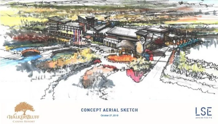 Sketch of the proposed Walkers Bluff Casino and Resort. 