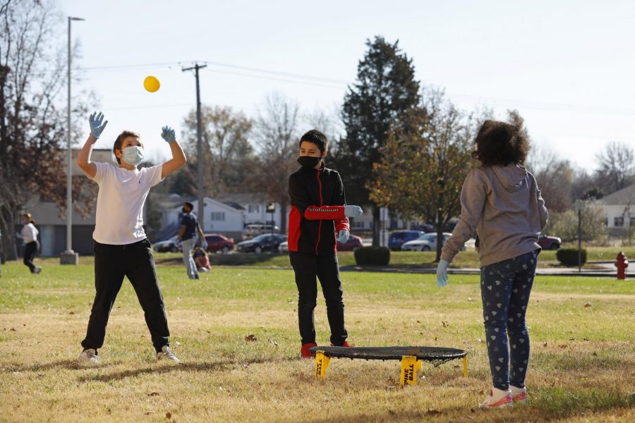 Students at the Carbondale Middle School, Alexi K., Nath W. and Marley S. participate in games during their physical education class on the last day of in-person learning, Friday, November 13, 2020.
Because of the Covid-19 pandemic, the Carbondale school district began the school year with remote learning but then resumed in-person learning at the end of October.  Two weeks later, the school district decided to return to remote learning due to the surge in cases in the past ten days, both in Illinois and nationally.

