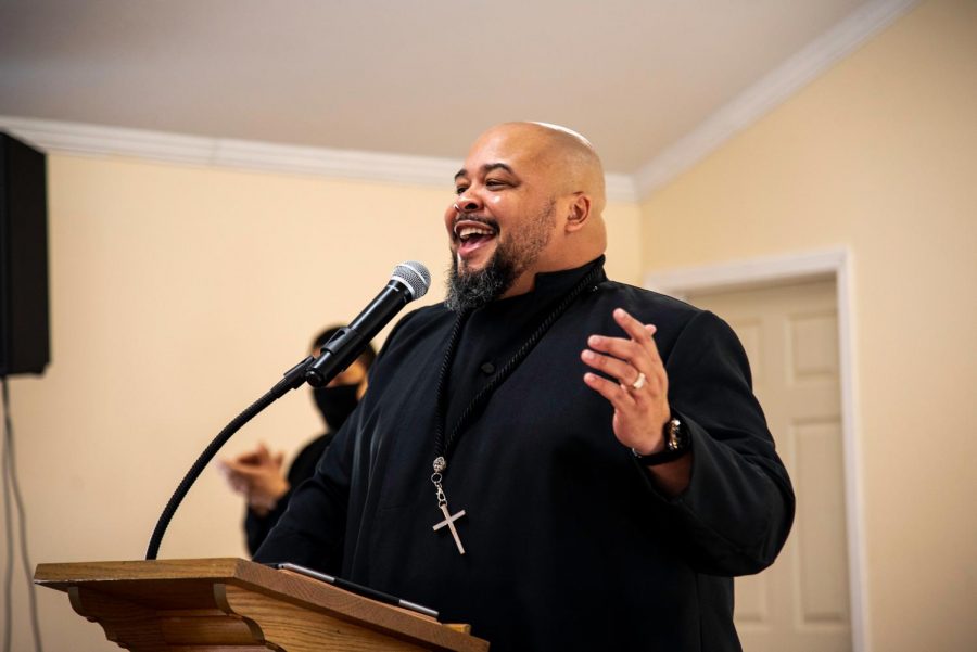 Zion Temple COGIC churchs senior pastor, Stephen Robinson Jr., preaches in the church Sunday, Feb. 8, 2021, in Murphysboro, Ill. 