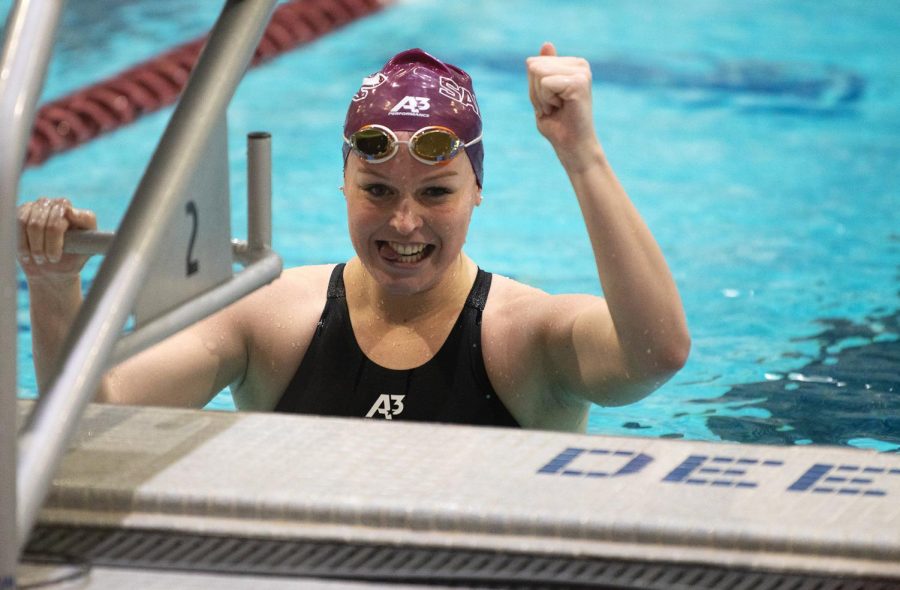 Southern Illinois swimming and diving hosted a tri-meet against Little Rock and Valparaiso at Shea Natatorium on March 12, 2021 in Carbondale, Ill.