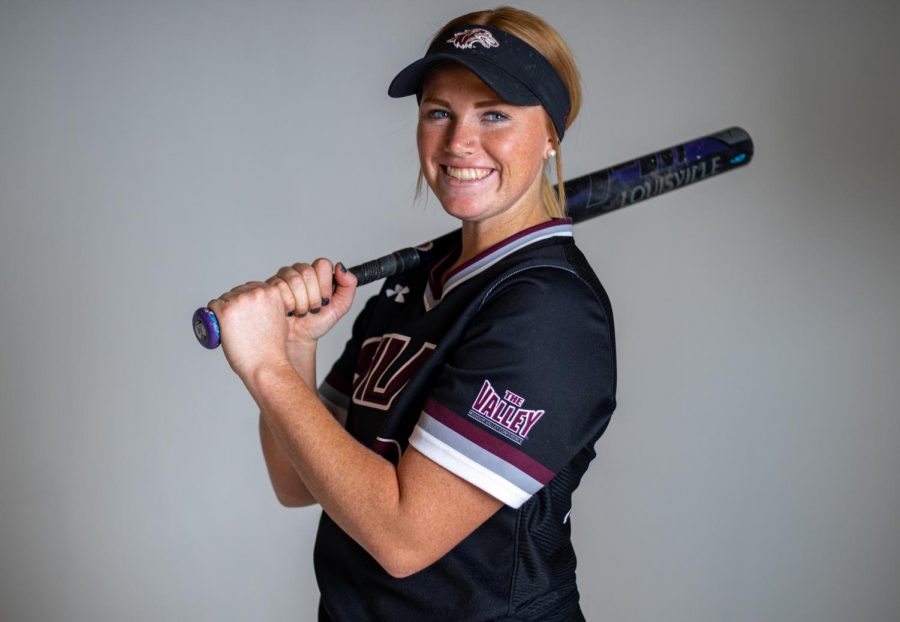 SIU infielder/outfielder Jenny Jansen poses for a photo on Thursday, March 4, 2021 at SIU. Jansen has proven to be a constant bat for the SIU softball team. Jansen was a key piece to the win this year over #22 Mississippi State on Feb. 21, where she produced three hits, including a homerun, with 3 RBIs. 