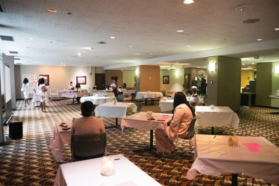 Avian Wilkins, introduces herself and delivers a small speech and lets all the participants introduce themselves on Wednesday, March 17, 2021, in the Student Center ballroom in Carbondale, Ill.