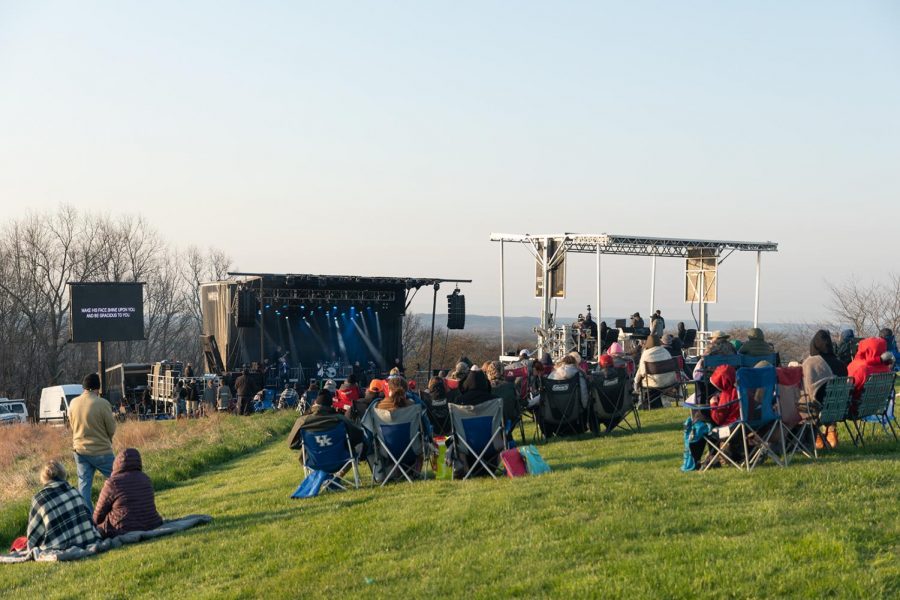 People attend the sunrise service and enjoy the worship music on Easter at Bald Knob Cross on Sunday, April 4, 2021 in Alto Pass, Ill. The program started at 6.30 a.m. and ended at 8 a.m.  