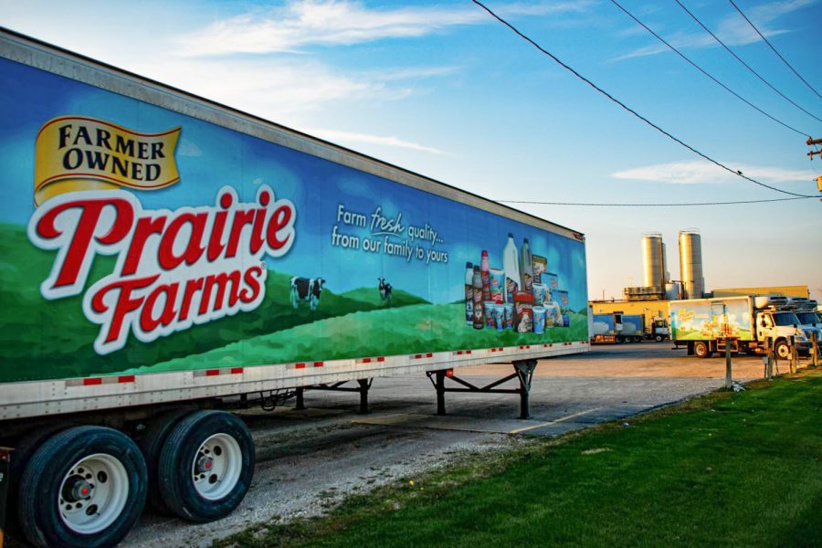 Prairie Farm trailer at a Prairie Farms dairy farm on Sunday, April 4, 2021 in Carlinville, Ill. The USDA recently ended their Food Box program that helps farmers get food to families in need during the COVID-19 pandemic. 