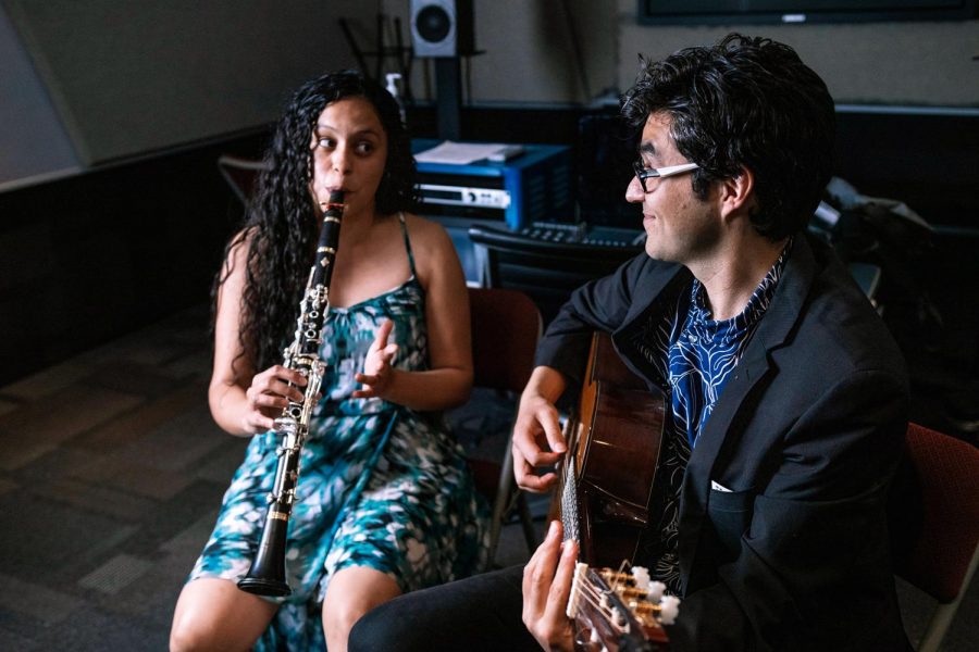 Nico Sánchez-Barberán and Gloria Inés Orozco Dorado play a duet Saturday, April 10, 2021 at SIU. Sánchez-Barberán and Dorado are professional musicians and play duets under the name The Two of Us. The duo has played in Mexico, the United States, and Columbia.