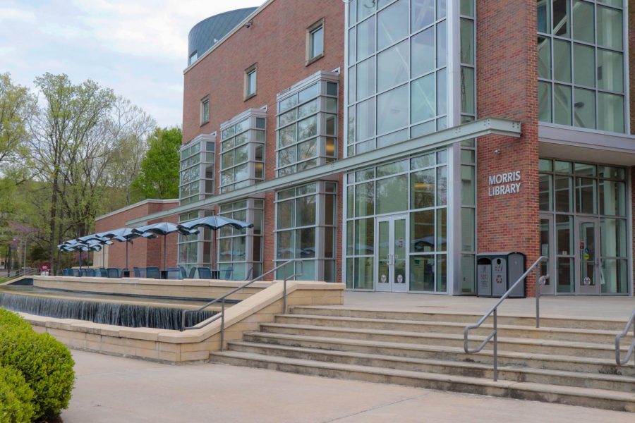 Southern Illinois University’s Morris Library was named after former president Delyte Morris  and is a centerpiece of the university’s Carbondale, Ill. campus April 16, 2021. The library opened in 1956 with recent renovations being completed in 2016.