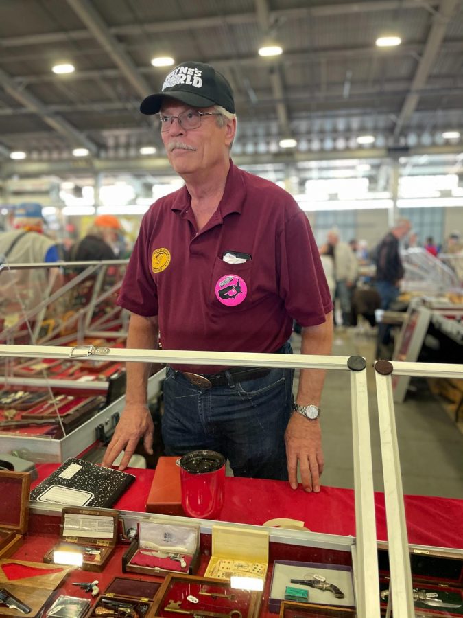 One of the collectors of the miniature gun talks about the production of the guns at the Wanenmacher’s Tulsa Arms Show on April 10 and 11 at Expo Square in Tulsa, Okla. “I have been collecting these guns for 20 years and the most interesting part is these miniature weapons can fire,” he said.