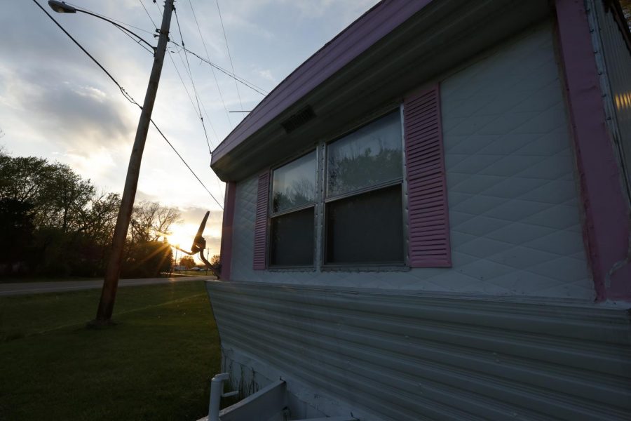 The sun sets in Lenzburg, IL and on Susan Stone’s trailer, Sunday, March 28, 2021.