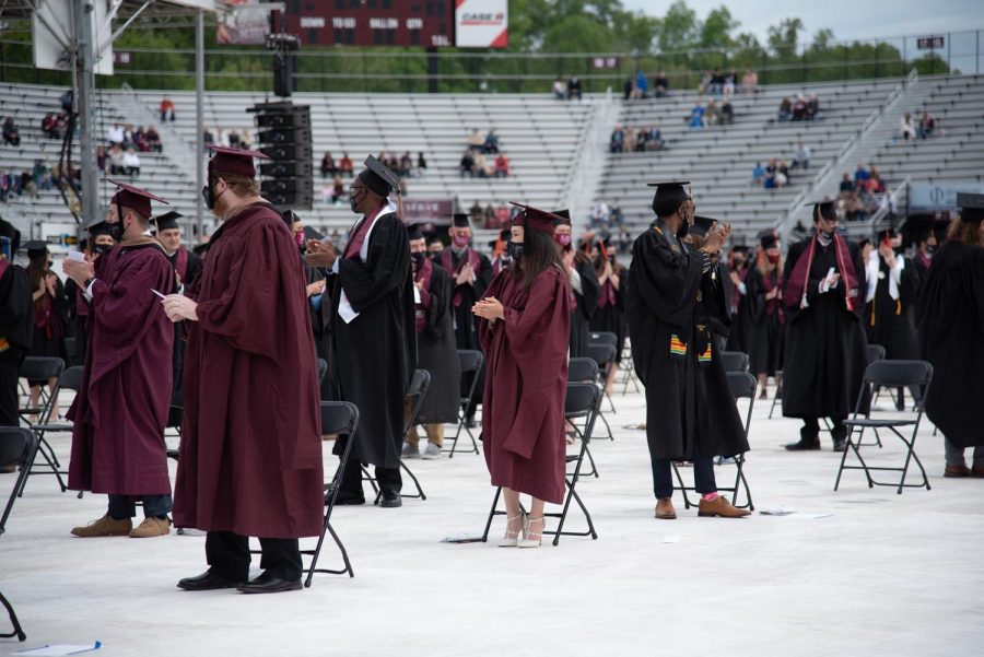 Southern Illinois University held its commencement ceremonies in Saluki Stadium in Carbondale, Ill. May 8. 