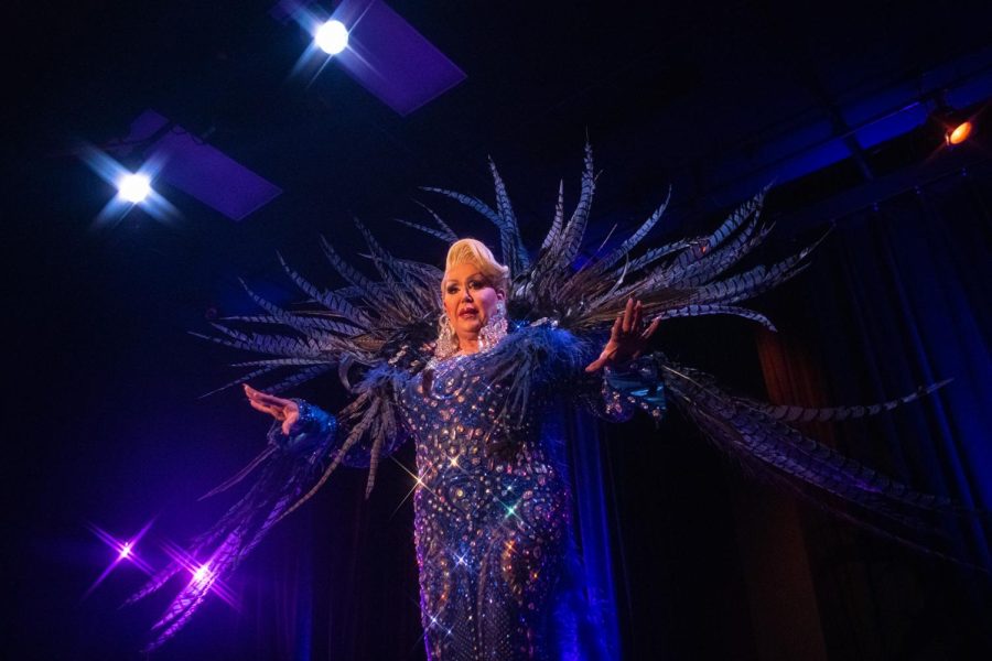 Jodie Santana comes to the stage during the Spooktackluar Halloween drag show on Friday, Oct. 29, 2021 at the Varsity Center in downtown Carbondale, Illinois. 