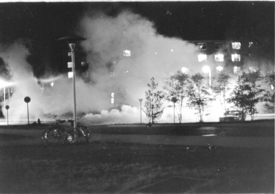 Tear gas fills the SIU campus in the fall of 1971 in Carbondale, Ill. 