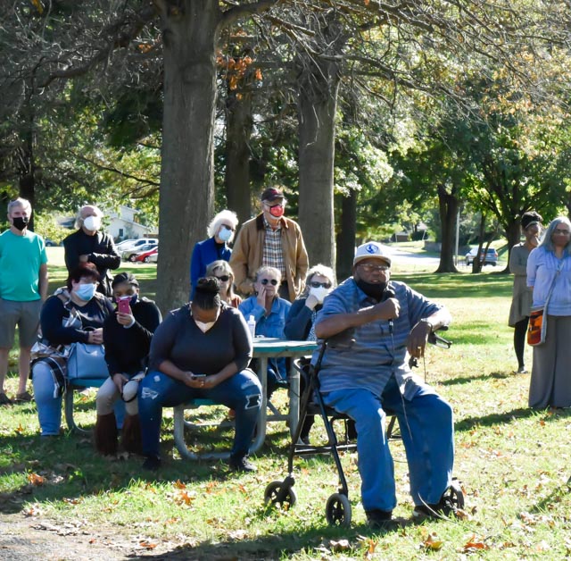 The second speaker shares his experiences working at the Koppers Wood Treatment Facility at Attucks Park Sunday, Oct. 17, 2021 in Carbondale Ill.
