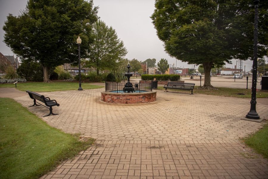 The City of Carbondale has recently installed an anti-loitering system in the town square that uses flashing lights and loud classical music to prevent individuals from loitering in the area Tuesday, Oct. 5, 2021 in Carbondale, Illinois.  