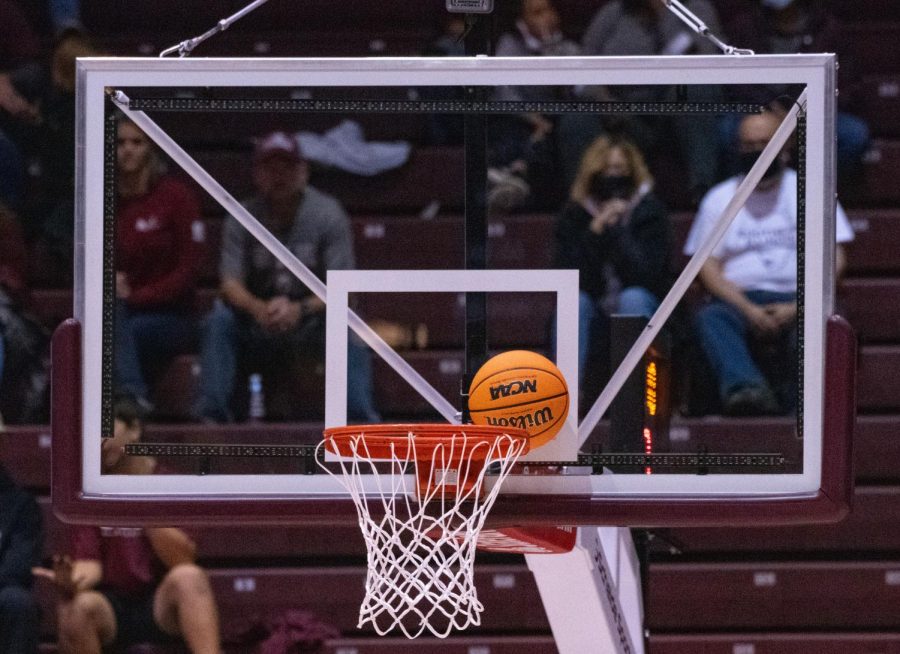 The ball got lodge in the basket during a drive for Austin Peay during SIUs 73-55 win over Austin Peay during the Charles Helleny Tip-Off Classic on Friday, Nov. 12, 2021 at the Banterra Center at SIU. 