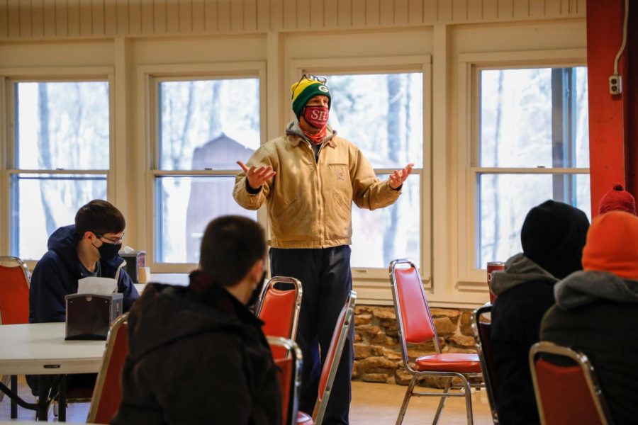 Thomas Brummer speaks to the SIU students before the event about how appreciative he is about them volunteering on Jan. 22, 2022 at Touch of Nature Environmental Center in Makanda, Ill.
