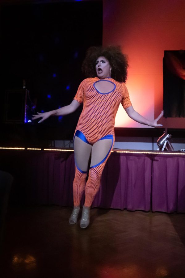 Sierra Skye DLeight performs at the Spicy Seventies Disco Drag Show Feb. 19, 2022 at the SIU Student Center in Carbondale, Ill. 