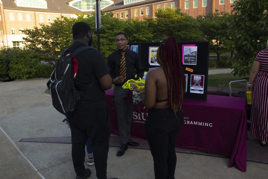 A member of Alpha Phi Alpha Inc Fraternity represented the Program table to interested students Aug. 25, 2022 at Faner Plaza Involvement Fair in Carbondale, Ill. 
