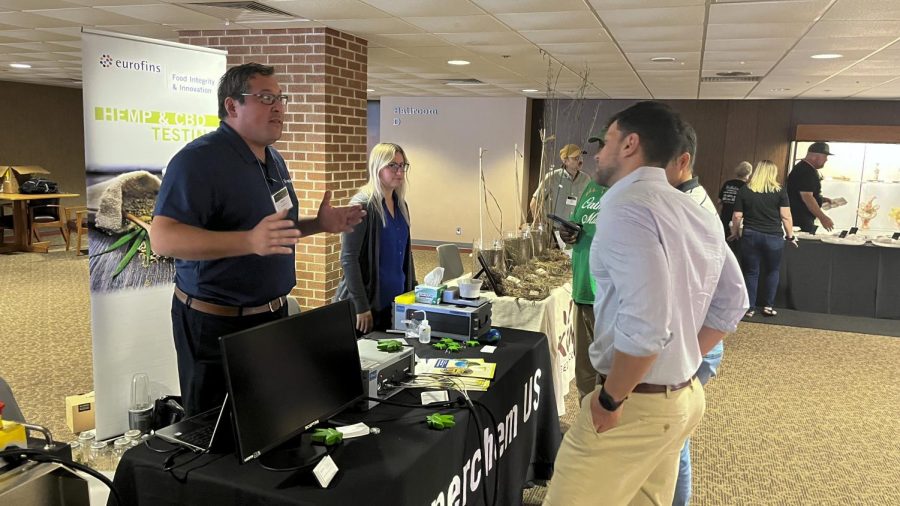 Eurofins employees speak to people who had questions about what their company has to offer for medicinal CBD oil Sept. 18th, 2022 in the Student Center in Carbondale, Ill. 