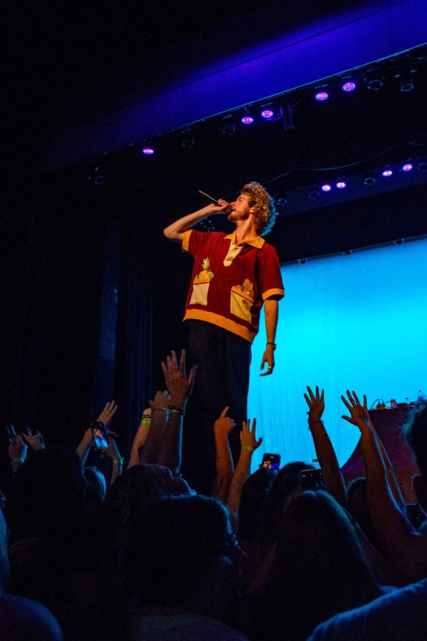 Yung Gravy performs for the crowd at his concert at Shryock Auditorium Oct. 12, 2022 in Carbondale, Ill. 