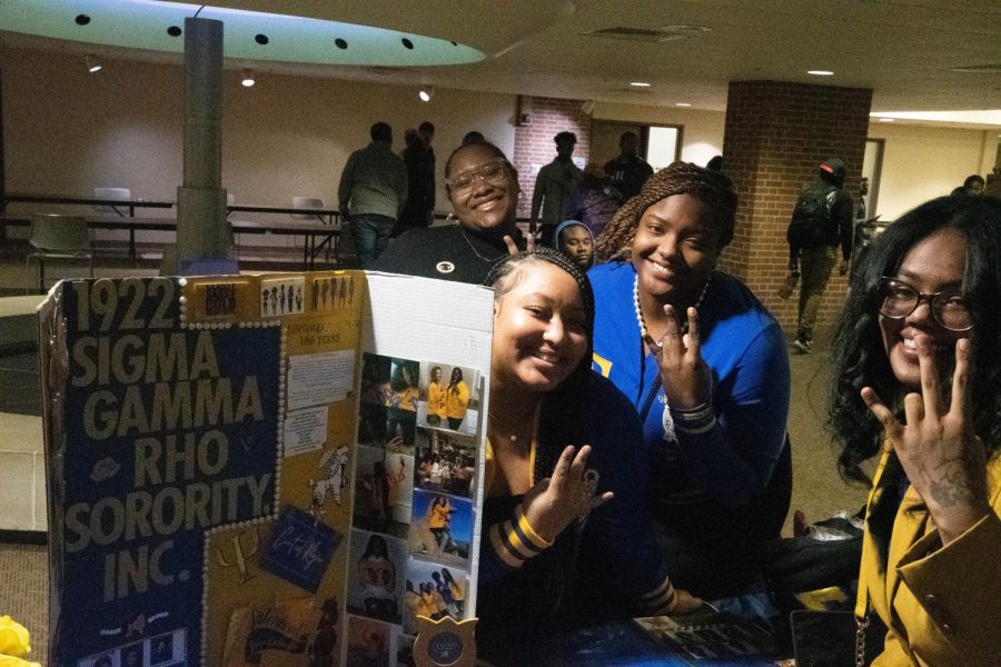 Members of Sigma Gamma Rho Sorority Incorporated stood by their board to present their Organization Jan 27, 2023 at The Student Center in Carbondale, Ill.