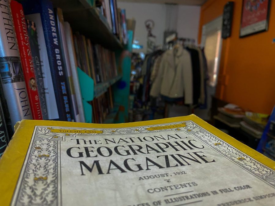 National Geographic magazines from the 1930’s are seen at Electric Larry’s vintage thrift store Jan. 28, 2023 in Carbondale, Ill.
