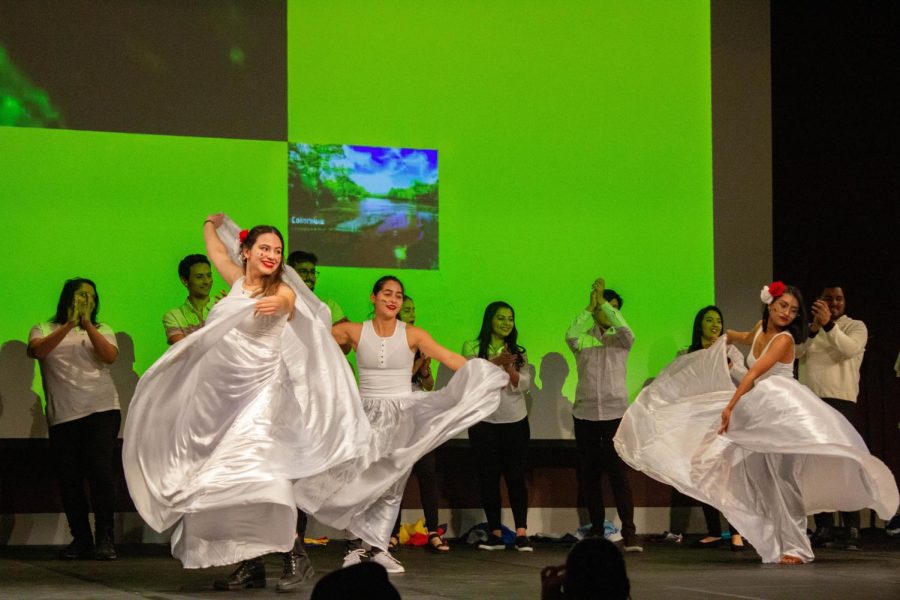 SIU international students represent their culture and perform a cultural dance for the audience at the cultural show at the Student Center Ballroom Feb. 10, 2023 at SIU in Carbondale, Ill.