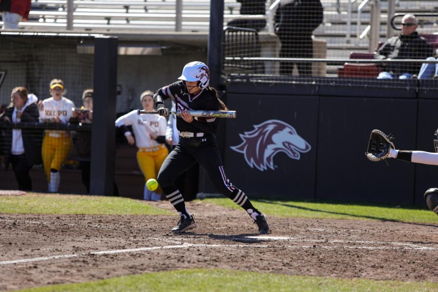 Aubree Depron (11) lays down a bunt for the Salukis when they face the Valparaiso Beacons for a weekend home series Mar. 19, 2023 at Charlotte West Stadium in Carbondale, Ill. 