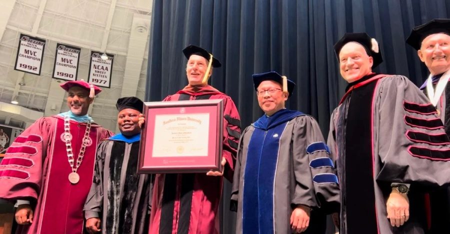 Actor Bob Odenkirk receives an honorary doctorate from SIU April 3, 2023, in Carbondale, IL.