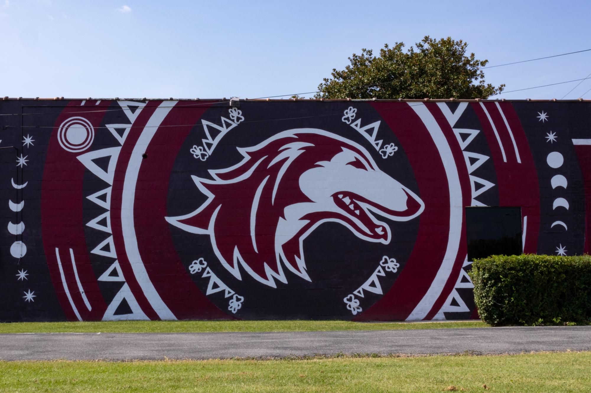 A Saluki Pride mural is painted on the wall of the Mountain Valley Water Sept. 23, 2023 in Carbondale, Illinois