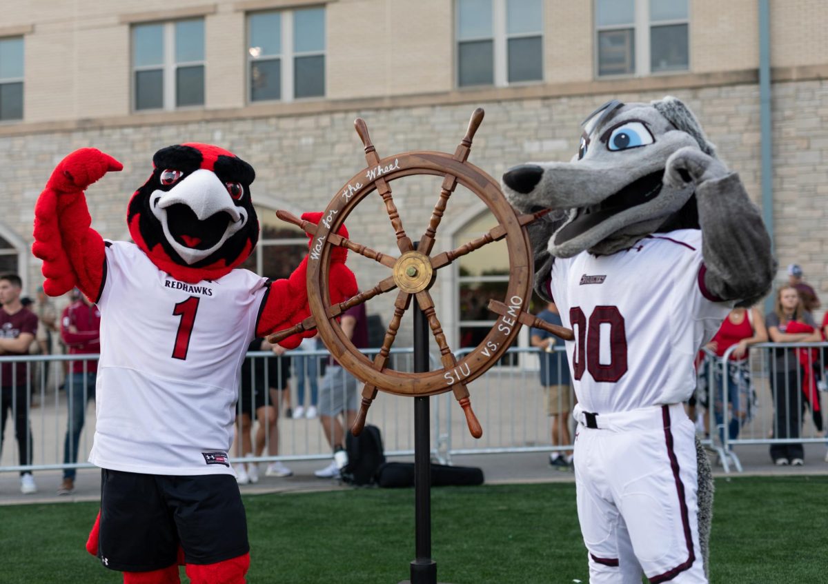 The Salukis and Redhawks battle to claim the coveted wheel in the annual War for the Wheel Sept. 16, 2023 at Houck Stadium in Cape Girardeau, Missouri.