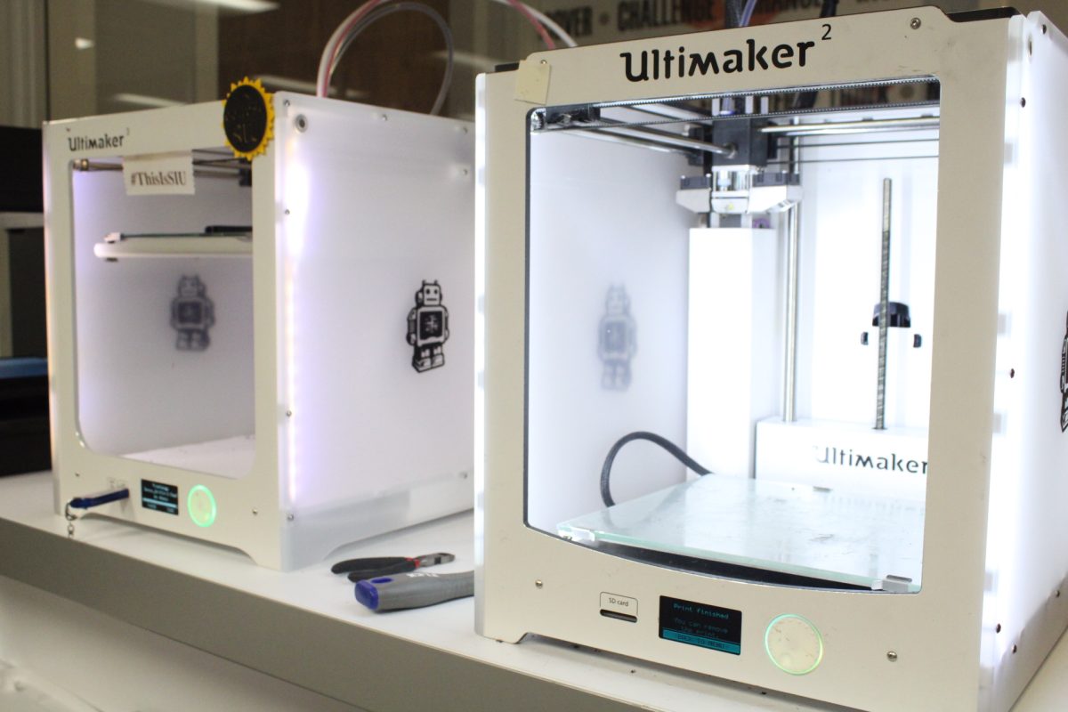 3-D printers that will be used at Hack S.I. sit in the event center Oct. 25, 2023 at Dunn-Richmond Center in Carbondale, Illinois.