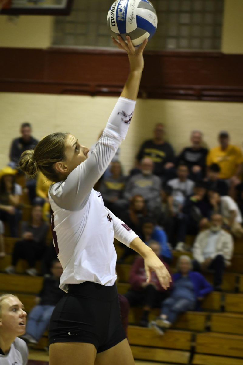SIU Women’s Volleyball Tatum Tornatta (18) goes for a deceiving soft kill during a match against Valparaiso University at Davies Gym in Carbondale, IL on Friday Oct. 20, 2023.