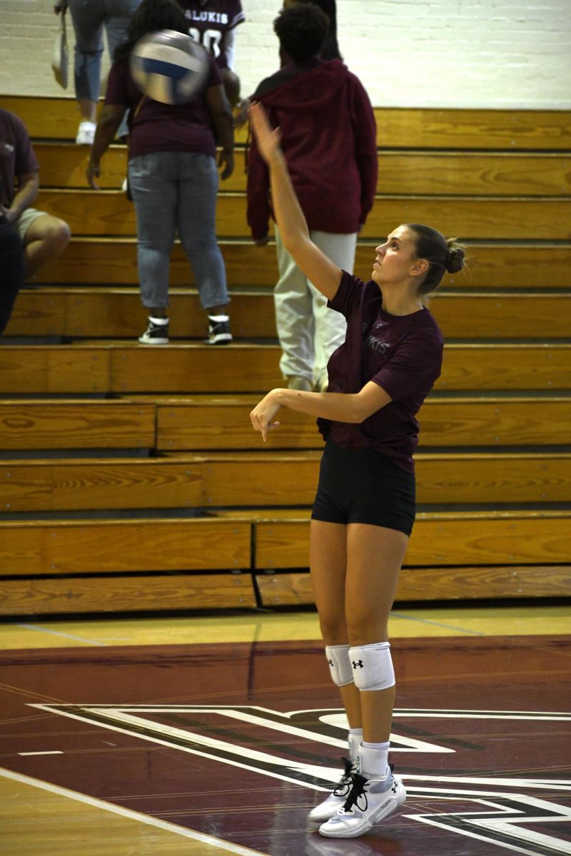 SIU Women’s Volleyball senior Tatum Tornatta (18) warms up her serves before a match against UIC at Davies Gym in Carbondale, IL on Saturday Oct. 21, 2023.