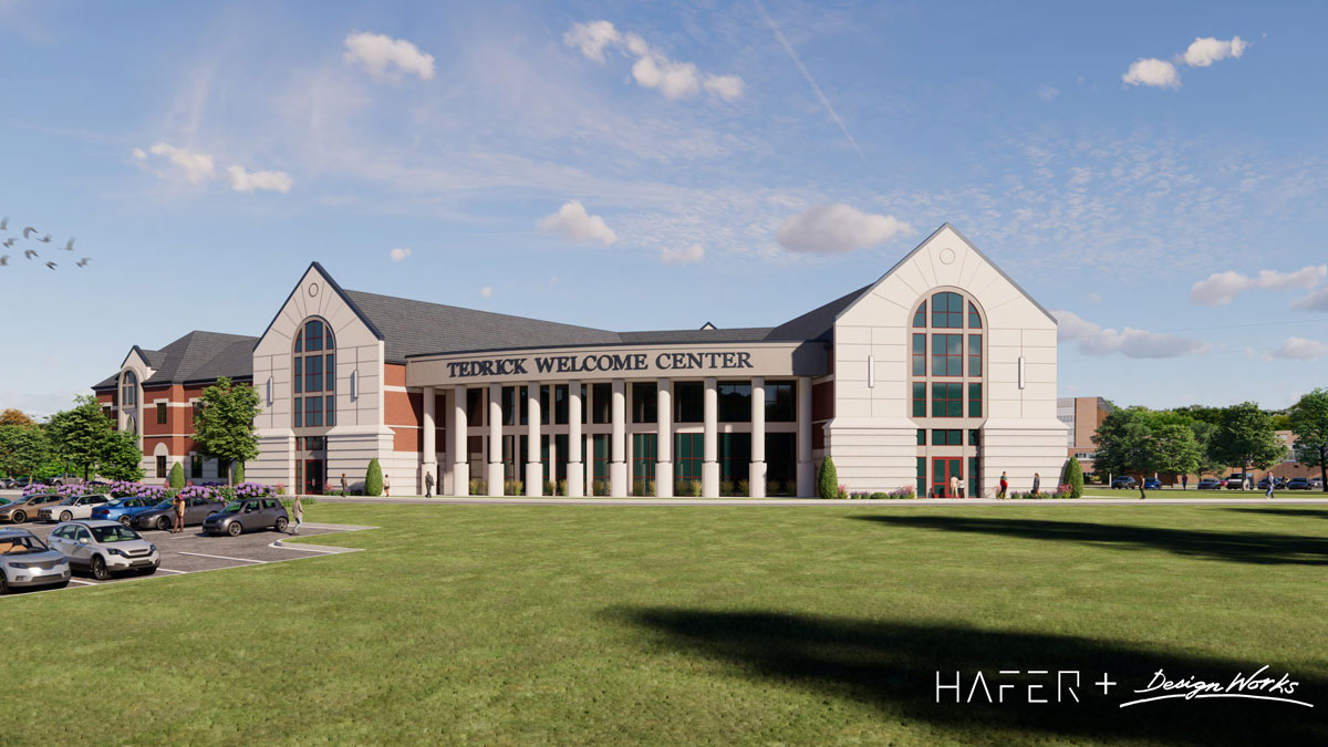 This concept art shows what the Tedrick Welcome Center could look like once constructed. (Provided by Hafer Architects) 