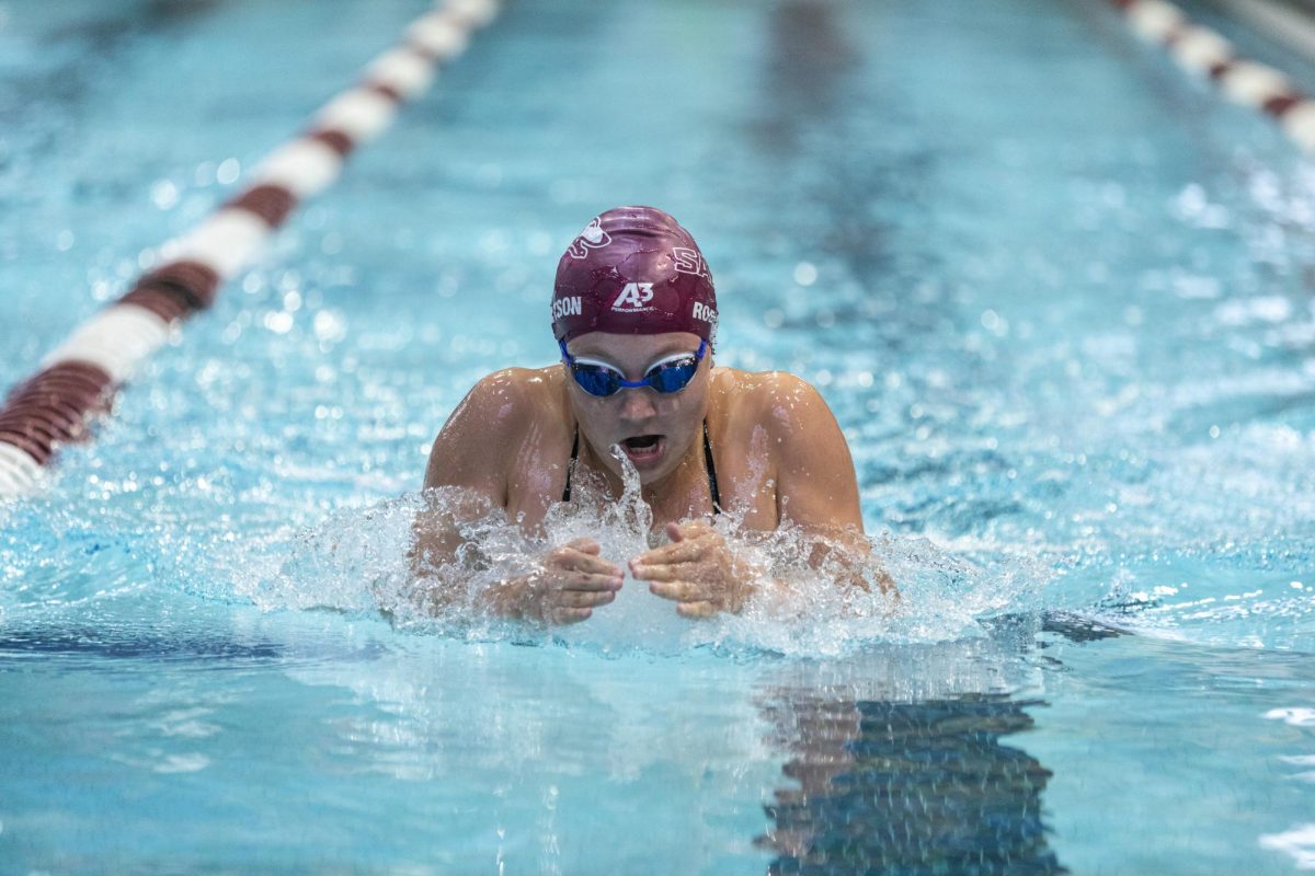 Ali Robertson swims the womens 200m breaststroke for Southern Illinois against McKendree University Oct. 6, 2023 at Dr. Edward Shea Natatorium in Carbondale, Illinois.
