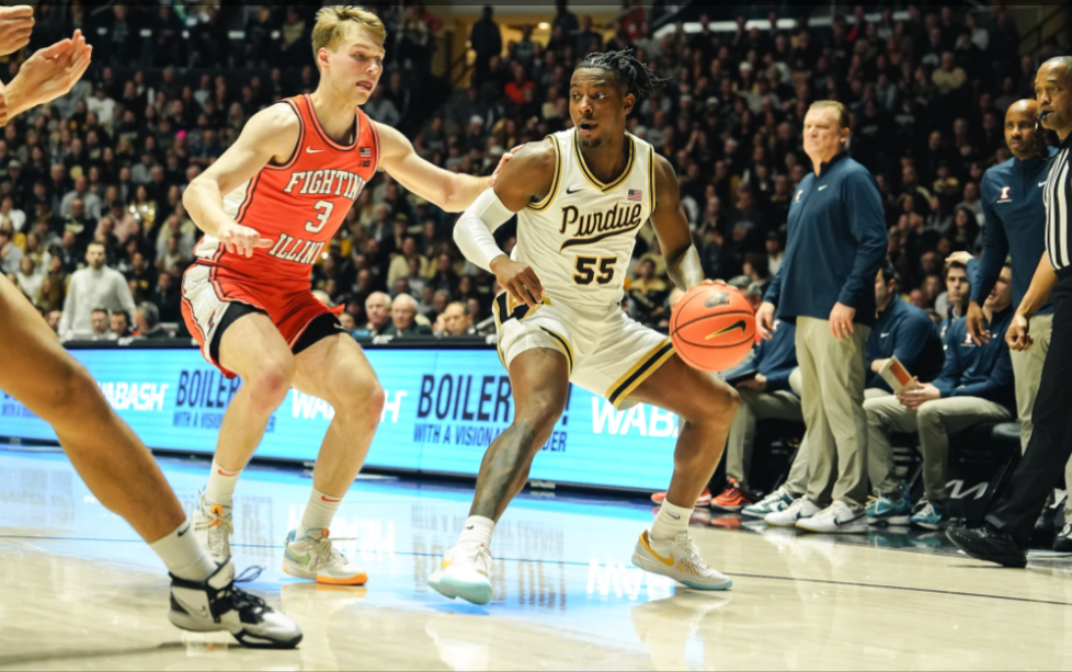 Lance+Jones+%28right%29+and+Marcus+Domask+%28left%29+during+a+Purdue-Illinois+game+Jan.+5%2C+2024+at+Mackey+Arena+in+West+Lafayette%2C+Indiana.+Photo+credit+to+Purdue+Athletics.