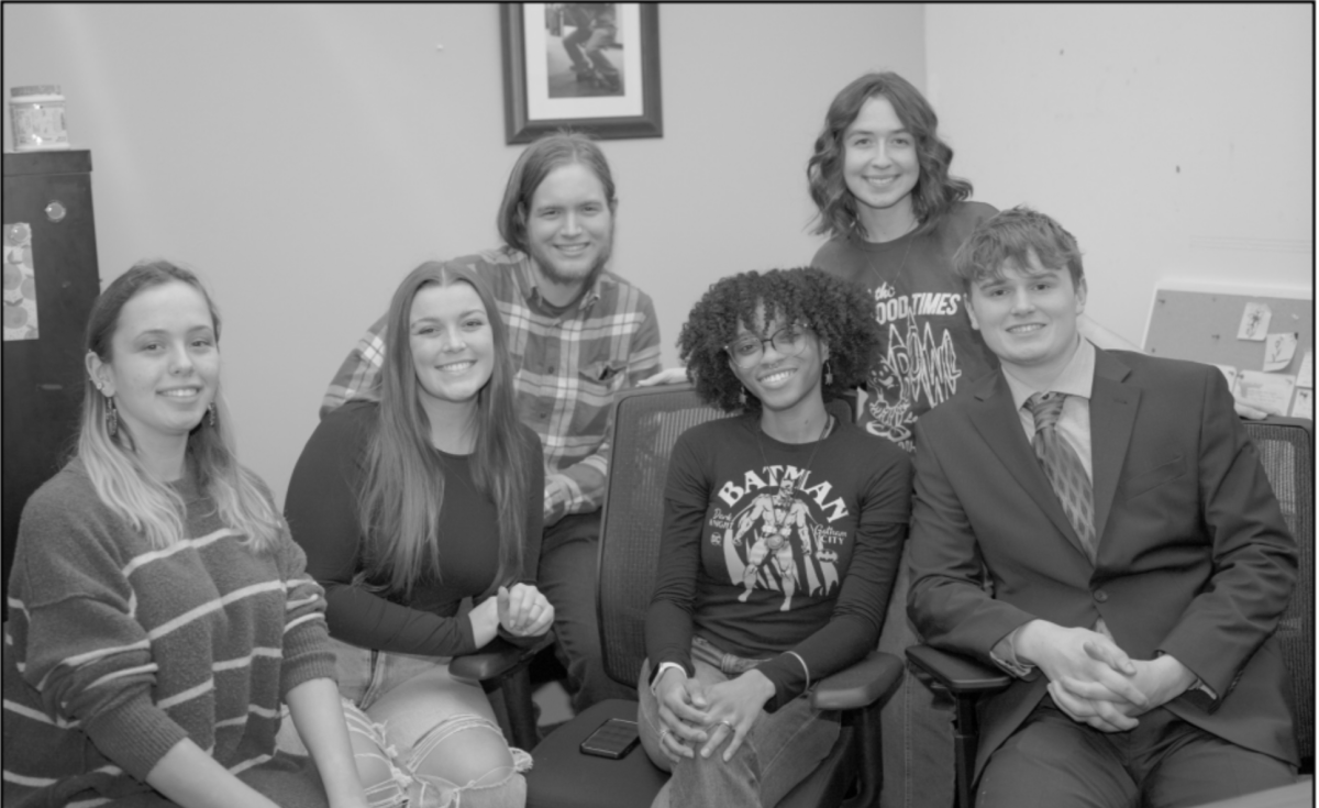 From left to right: Design Chief Peyton Cook, News Editor Joei Younker, Student Managing Editor Brandyn Wilcoxen,
Sports Editor Jamilah Lewis, Photo Editor Lylee Gibbs, and Editor-in-Chief Cole Daily on Feb. 6, 2024 in Carbondale Illinois.