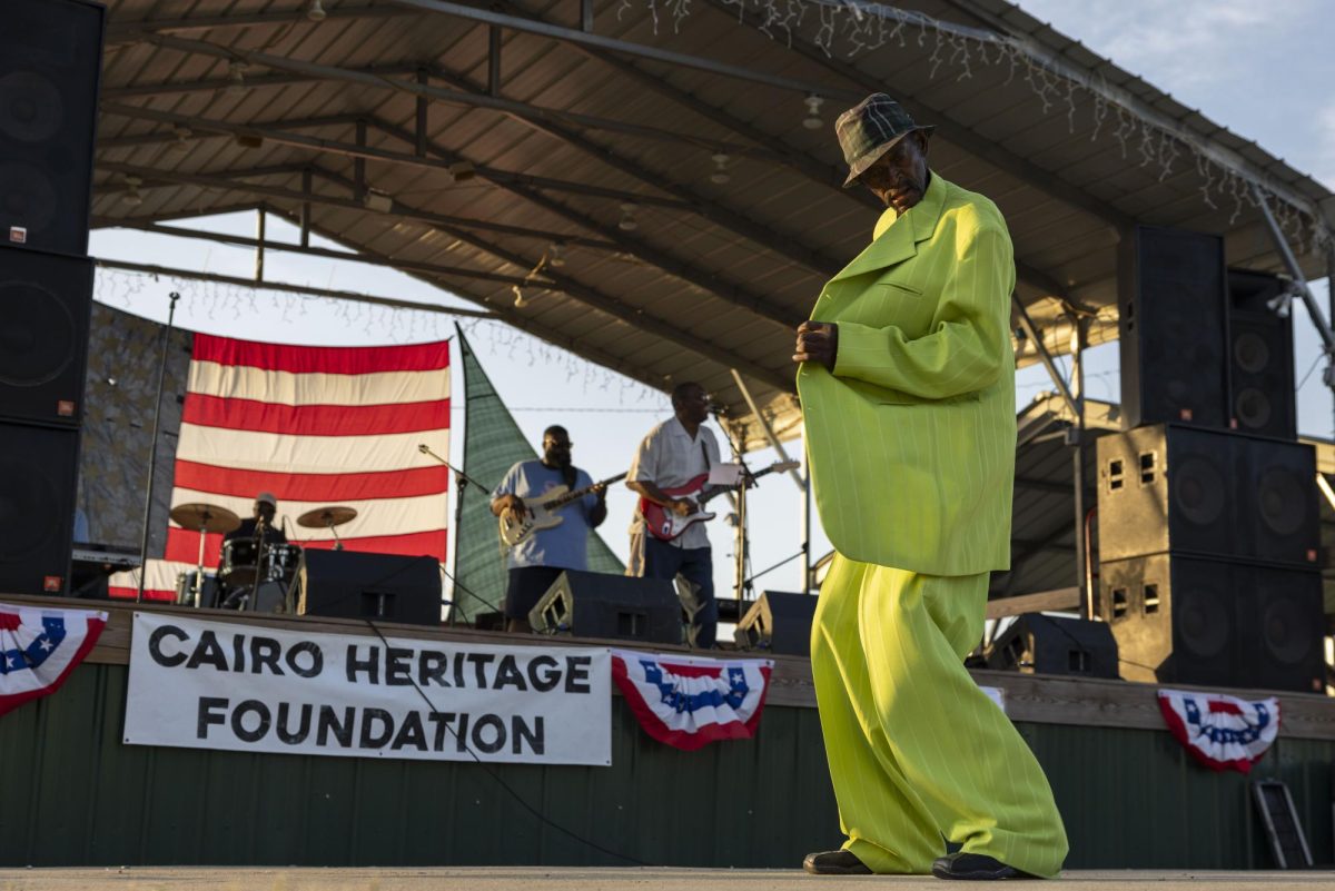 Roy Simelton dances to Mike “D” Big Time Rhythm & Blues Band at the 11th
Annual Heritage Blues & Gospel Festival near the Ohio river Sept. 6, 2024 on
Historic Downtown 8th Street in Cairo, Illinois. @lyleegibbsphoto