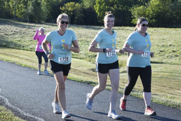 Participants Sarah Heer, Helen Blackburn, and Martha Martinko run the Centerstone 5K Sept. 7, 2024 at Harry L. Crisp Sports Complex in Marion, Illinois.@iselephotography
