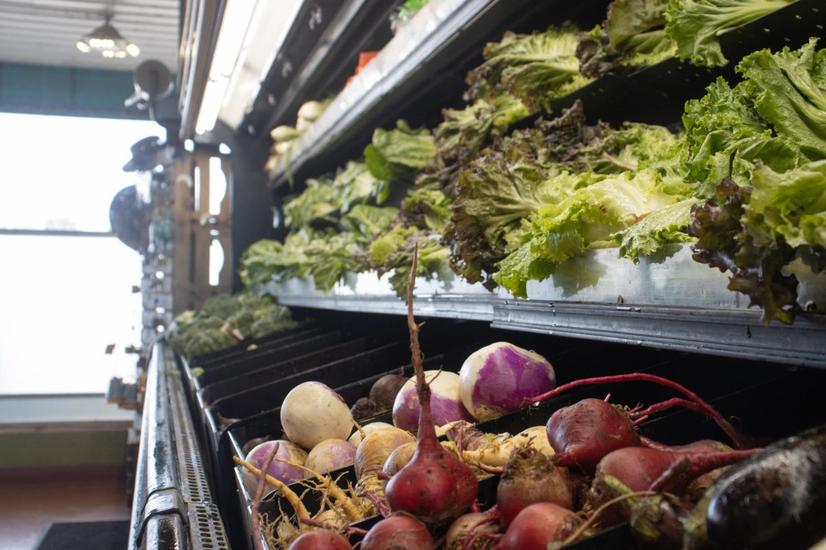 Locally grown produce sits in crates neatly displayed in the front of the store Sept. 17. 2024 in Carbondale, Illinois.
