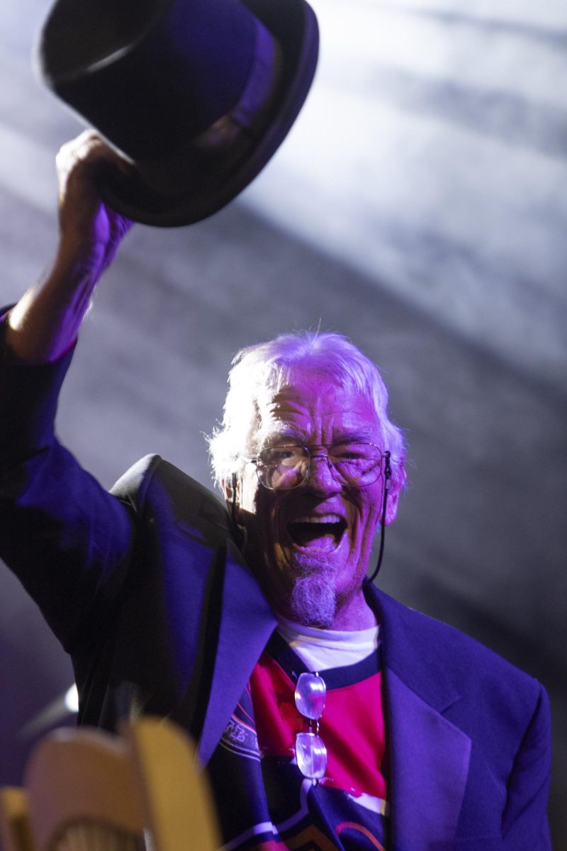 D. Ward raises his hat for fans during the Jungle Dog’s performance Oct. 11, 2024 in Carbondale, Illinois.